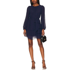 1. State V Neck Ruffle Tiered Blue Chiffon Dress Size S